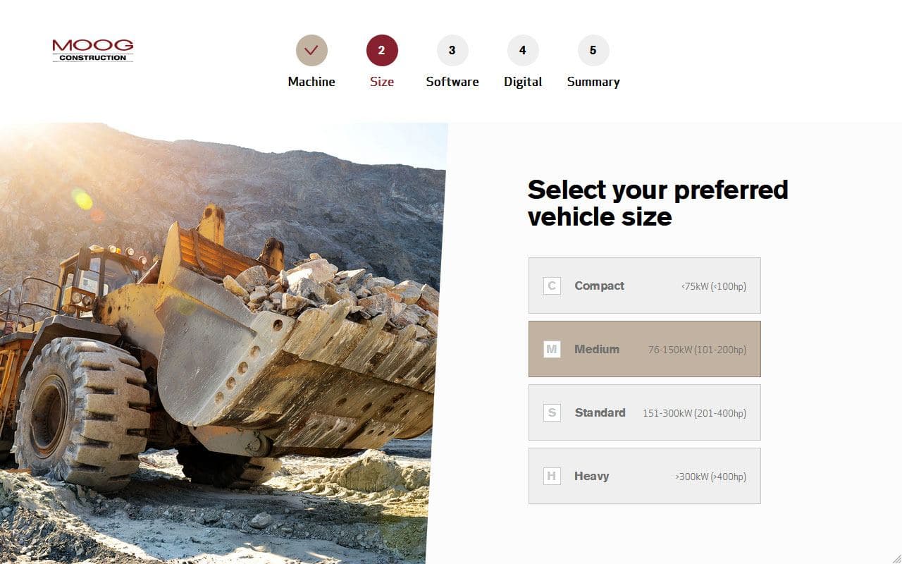 Configurator step: select a vehicle size
