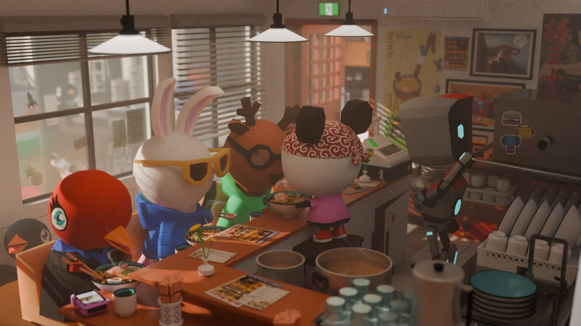 Characters in a busy workshop